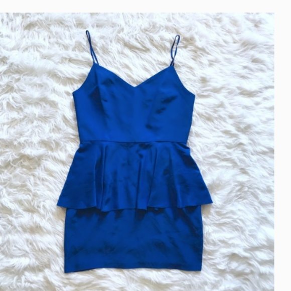 Amanda Uprichard Blue Silk Peplum Dress Size XS/P - Picture 1 of 7